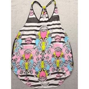 Bisou Bisou Michele Bohbot Seahorse Shell Stripe Racerback Tank Top Medium Neon